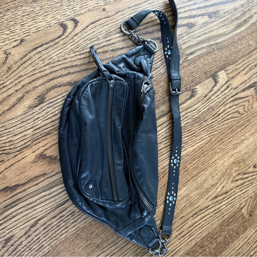 Black Leather Crossbody Sling Bag